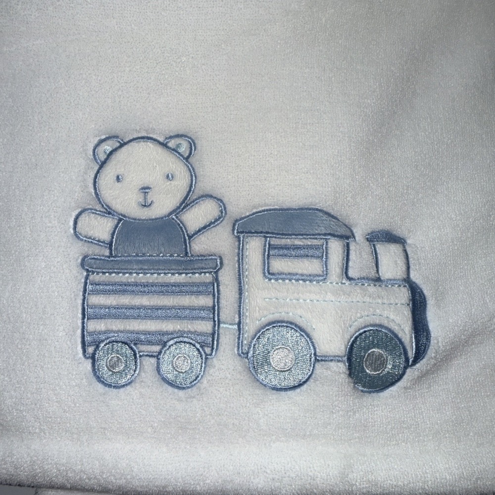 Little Me Train Teddy Bear Plush White And Blue Baby Blanket Security 2016 - Picture 2 of 6